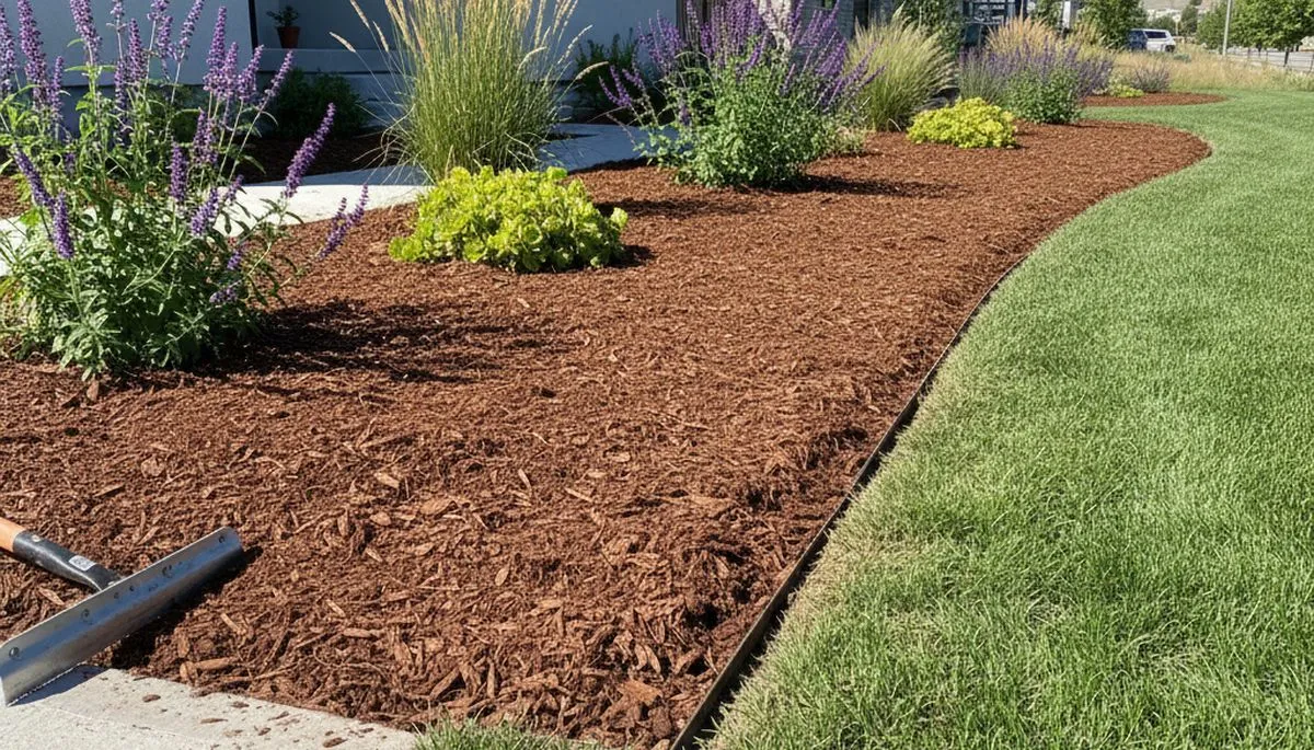 Professional mulch bed edging with clean borders in Salt Lake City, UT landscaping service