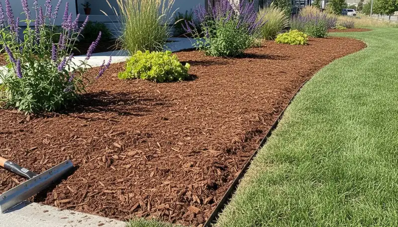 Professional mulch bed edging with clean borders in Salt Lake City, UT landscaping service