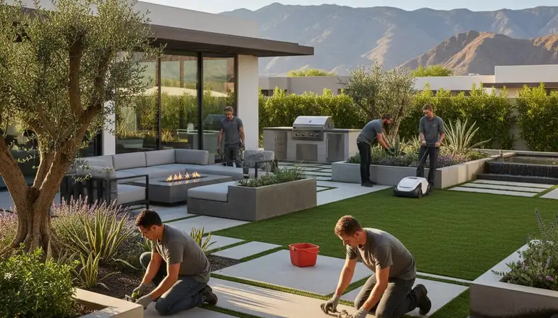 Landscaping crew providing lawn care services in Salt Lake City, UT