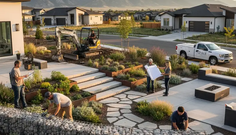 Landscaping crew providing lawn care services in Salt Lake City, UT