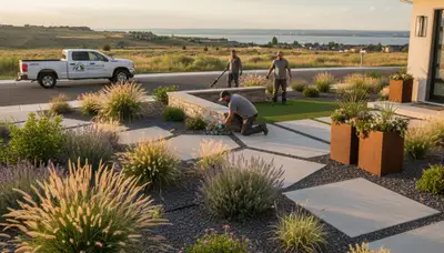 Landscaping crew providing lawn care service in Salt Lake City, UT