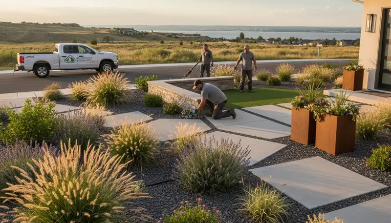 Landscaping crew providing lawn care service in Salt Lake City, UT