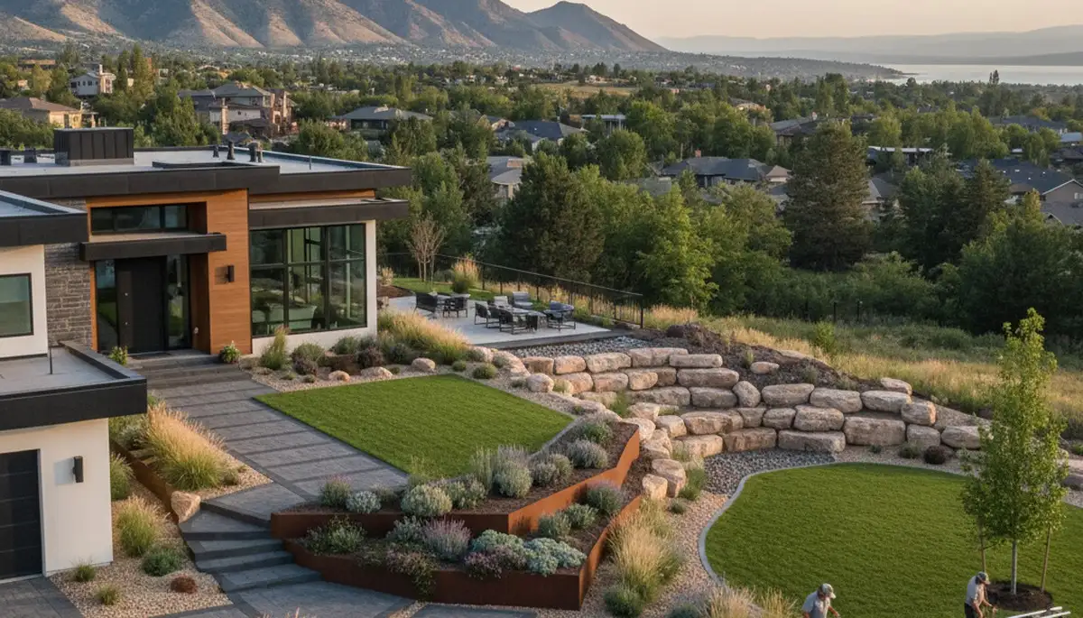 Landscaping crew providing lawn care services in Salt Lake City, UT
