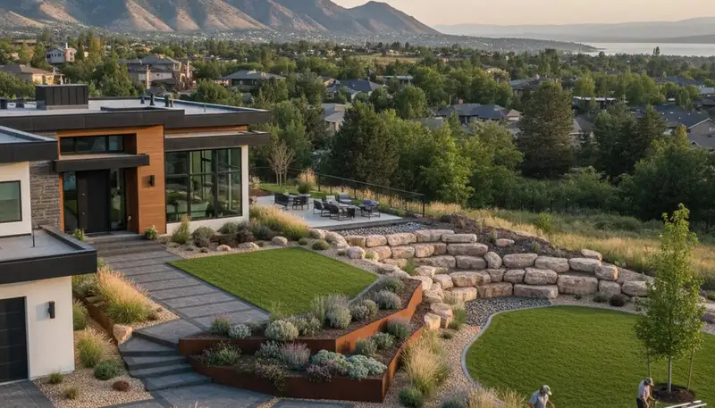 Landscaping crew providing lawn care services in Salt Lake City, UT