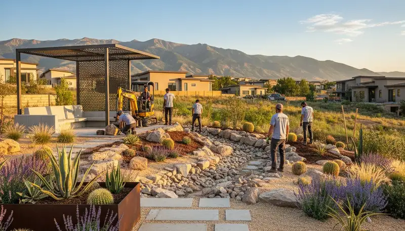 Landscaping crew providing lawn care services in Salt Lake City, UT