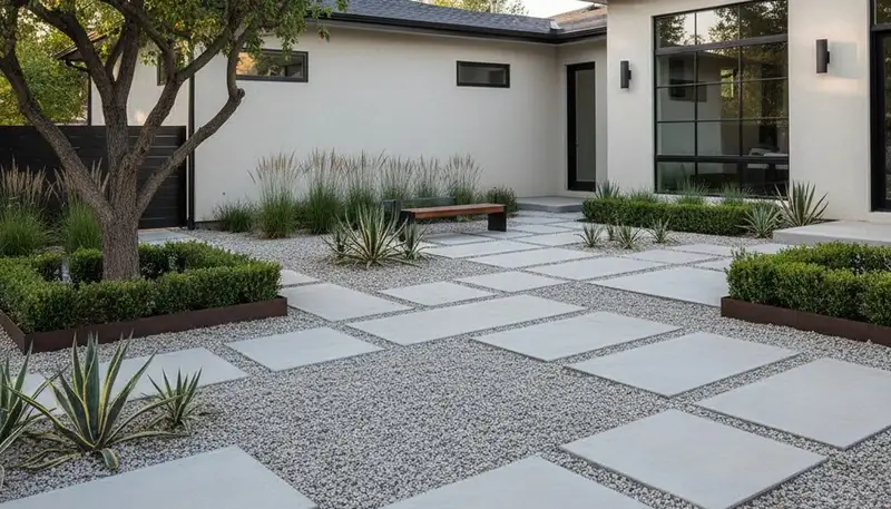 Modern minimalist pea gravel landscape design in Salt Lake City, UT by Chop Chop Landscaping