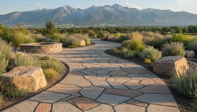 Stone paver pathway installation in Salt Lake City, UT by Chop Chop Landscaping